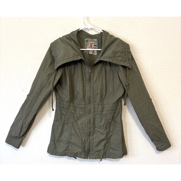 Decree Utility Jacket Women M Olive Green Drawstring Parka Boho Casual‎ - Picture 1 of 6